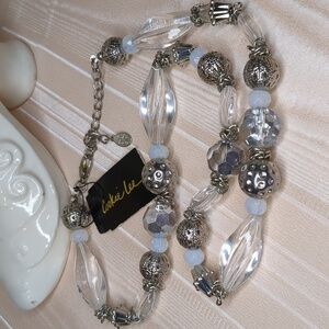 Vintage Cookie Lee Crystal Beaded Necklace Silver Faceted Clear Glass NWT